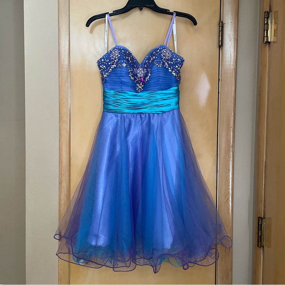Neblon Blue and Purple Dress with Embellishments